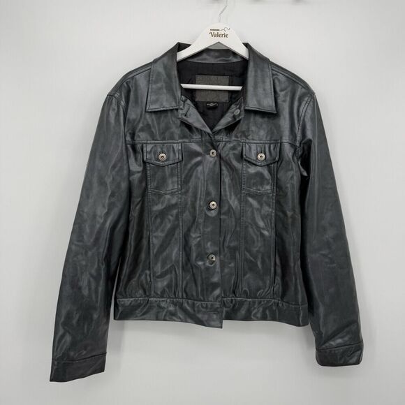 Guess *Flaws* Vintage Gray Faux Leather Button Metallic Jacket Size XL - Picture 1 of 12